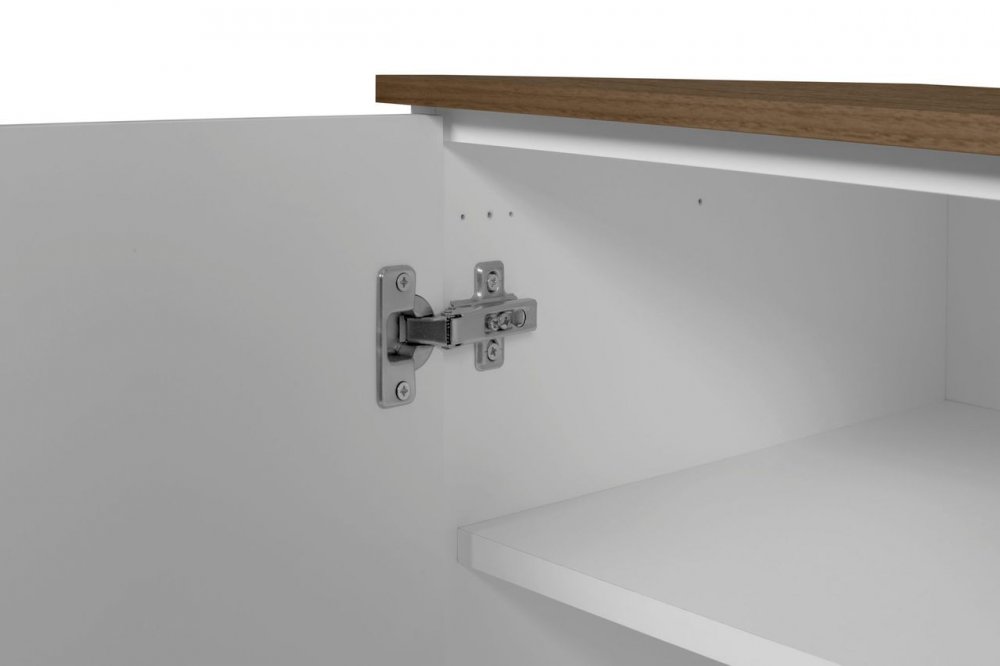 Buffet WHITY 2 blanc mat 180cm 2 portes/3 tiroirs Plateau en bois noyer